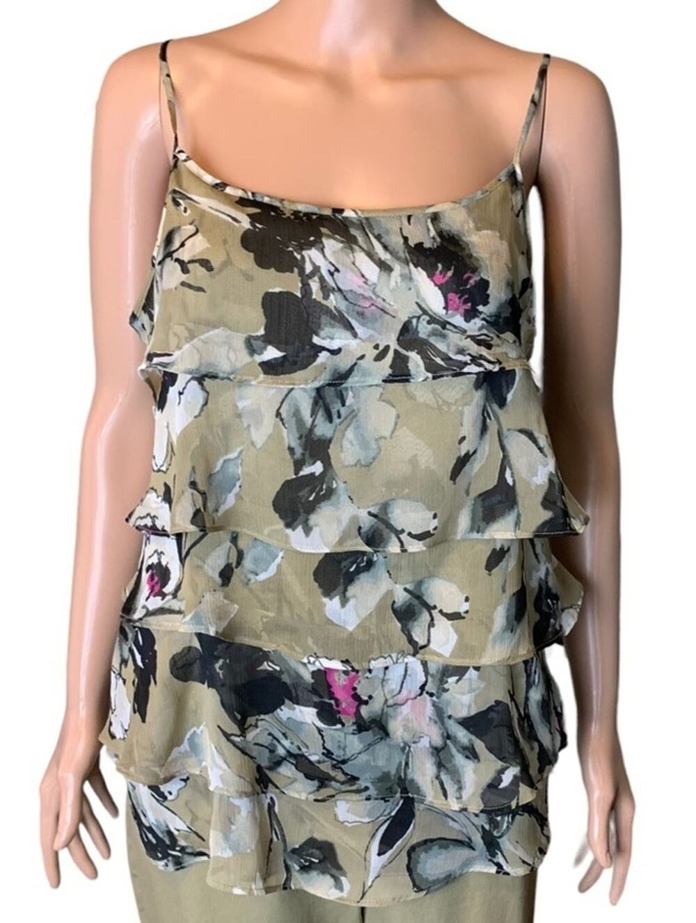 New York & Co Camisole Medium Ruffled Floral Tiered Y2K Fairy Romantic